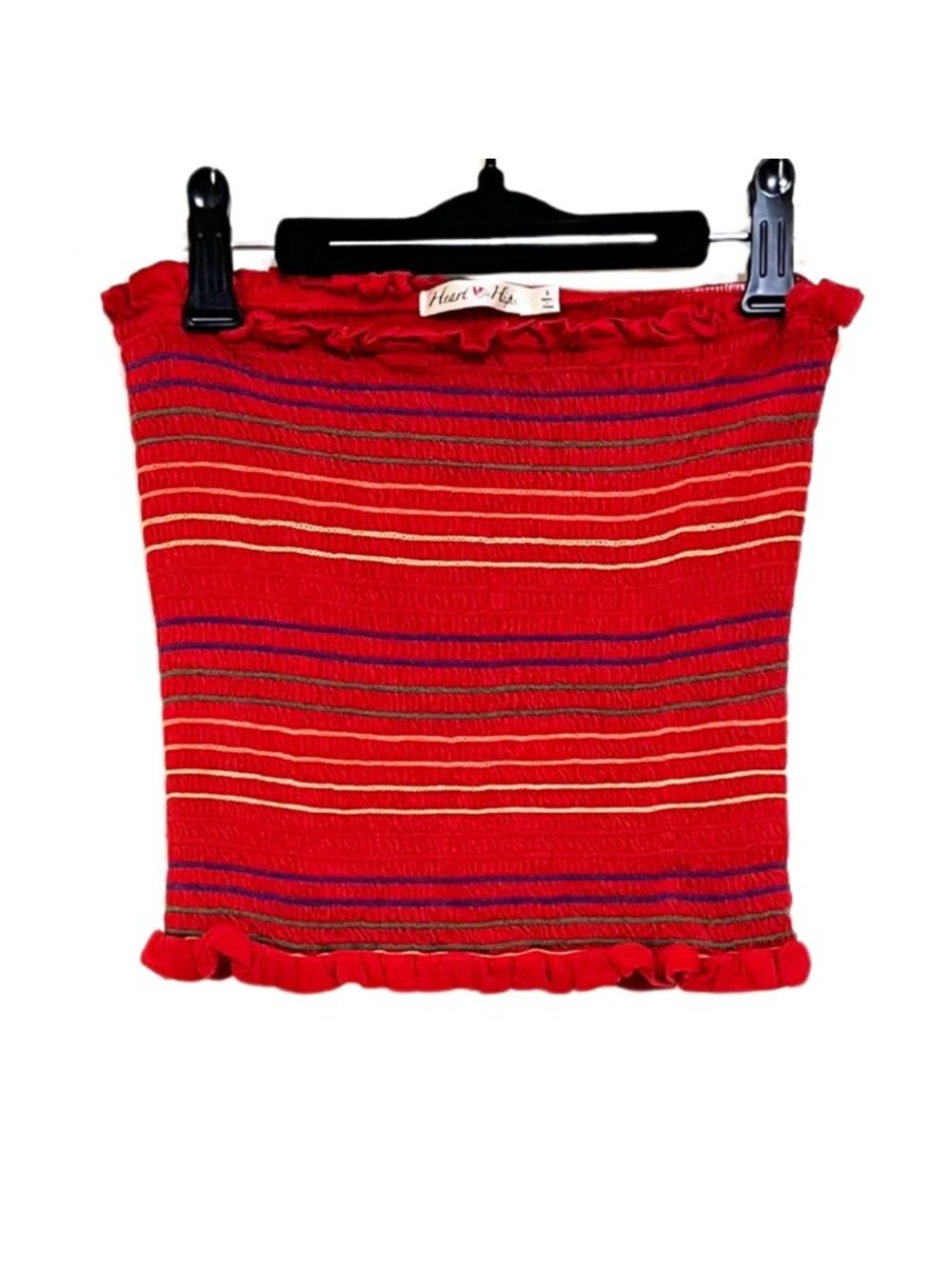Heart Hips Ruffle Hem Red Striped Y2K Bandeau Tube Top 100% Rayon – S